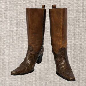 Antonio Melani Cassidy Two Tone Brown Western Cowgirl Leather Boots Women 6M